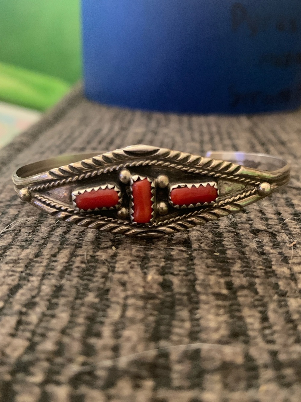 Eddie WhiteRock Sterling Silver and Coral Cuff, Vintage